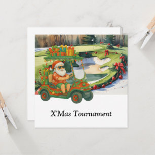 Golf Christmas with Santa Claus on Green Invitation