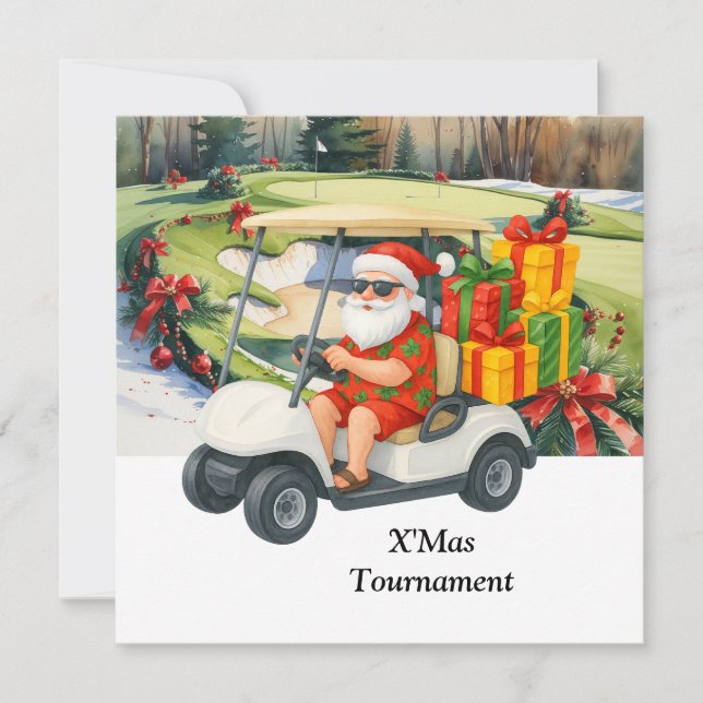 Golf Christmas with Santa Claus on Green Invitation (Front)