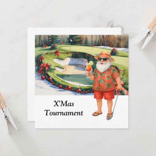 Golf Christmas with Santa Claus on Green Invitation (Front/Back In Situ)