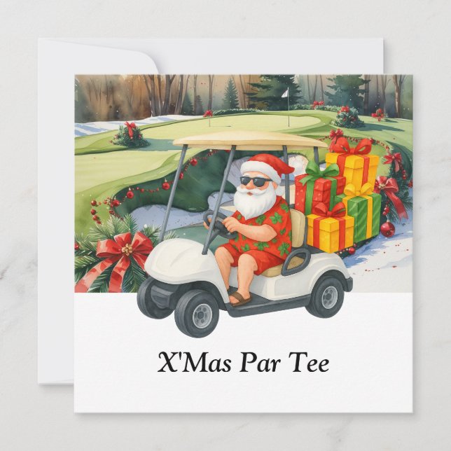 Golf Christmas with Santa Claus on Green Save The Date (Front)