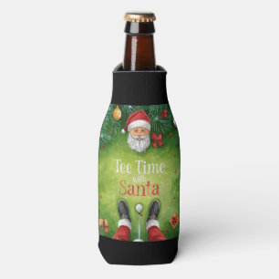 Golf Christmas with Santa Claus with funny text Bottle Cooler