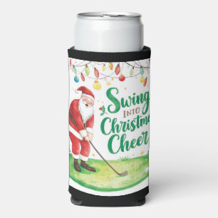 Golf Christmas with Santa Claus with funny text Seltzer Can Cooler