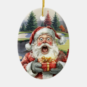 Golf Christmas with Santa Golfer on golf course Ceramic Ornament