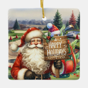 Golf Christmas with Santa Golfer on golf course  Ceramic Ornament