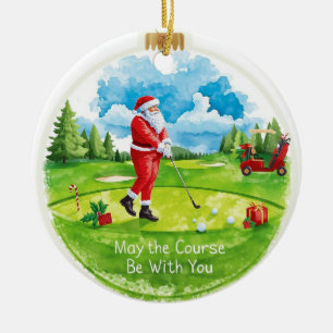 Golf Christmas with Santa Golfer on golf course  Ceramic Ornament