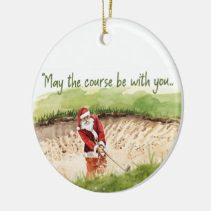 Golf Christmas with Santa Golfer on golf course  Ceramic Ornament