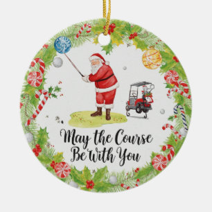 Golf Christmas with Santa Golfer on golf course  Ceramic Ornament