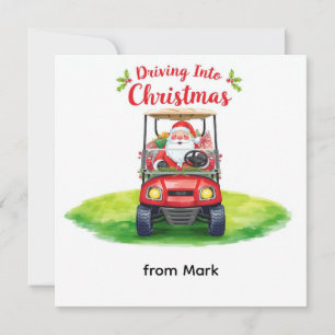 Golf Christmas with Santa Golfer on golf course Holiday Card