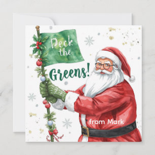 Golf Christmas with Santa Golfer on golf course Holiday Card