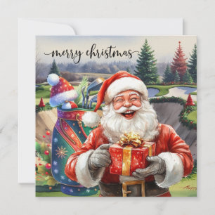 Golf Christmas with Santa Golfer on golf course  Holiday Card