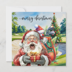 Golf Christmas with Santa Golfer on golf course Holiday Card