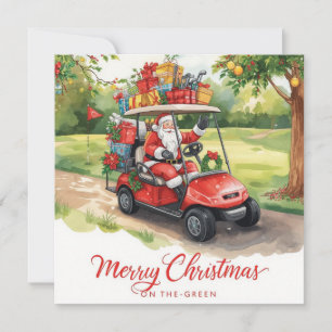 Golf Christmas with Santa Golfer on golf course  Holiday Card