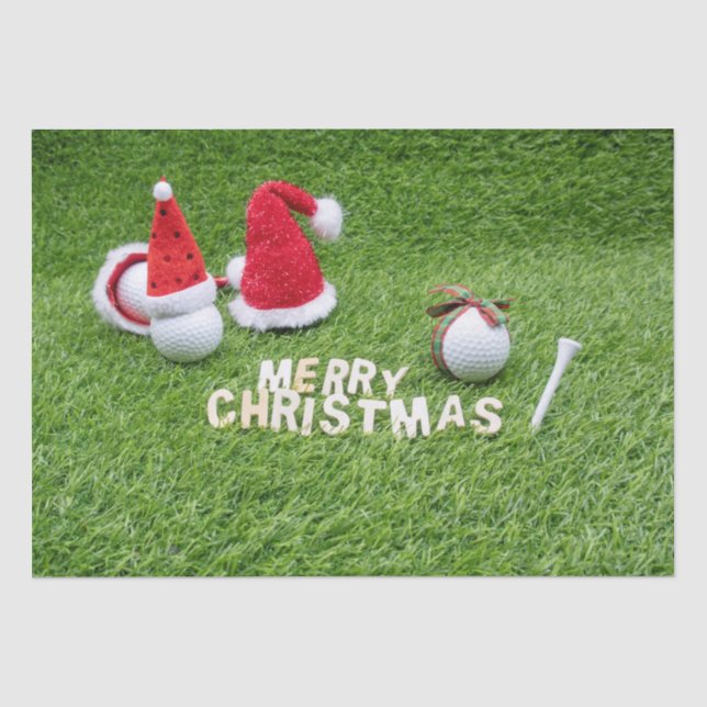 Golf Christmas with Santa hat and golf tee Tissue Paper (Front)