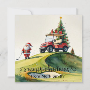 Golf Christmas with Santa riding golf cart