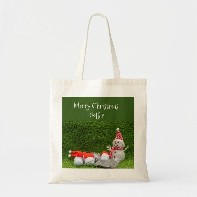 Golf Christmas with Snowman and golf balls Santa Tote Bag (Front)