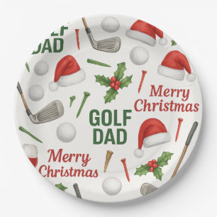 Golf Christmas with wine iron and tee for Golf Dad Paper Plate
