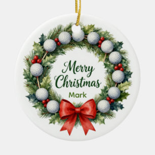 Golf Christmas Wreath Ceramic Ornament