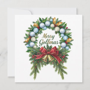 Golf Christmas Wreath for Golfer with golf ball  Card