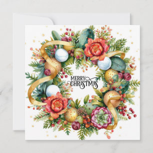Golf Christmas Wreath for Golfer with golf ball  Card