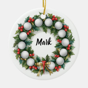 Golf Christmas Wreath with Golfer Name Ceramic Ornament