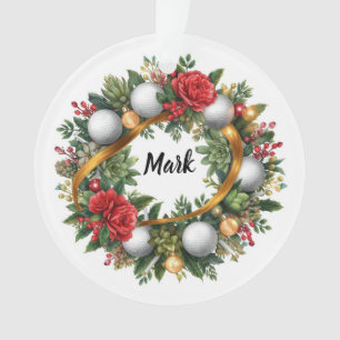Golf Christmas Wreath with Golfer Name Ornament