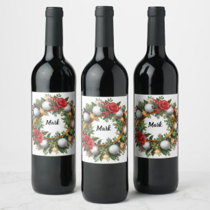 Golf Christmas Wreath with Golfer Name Wine Label