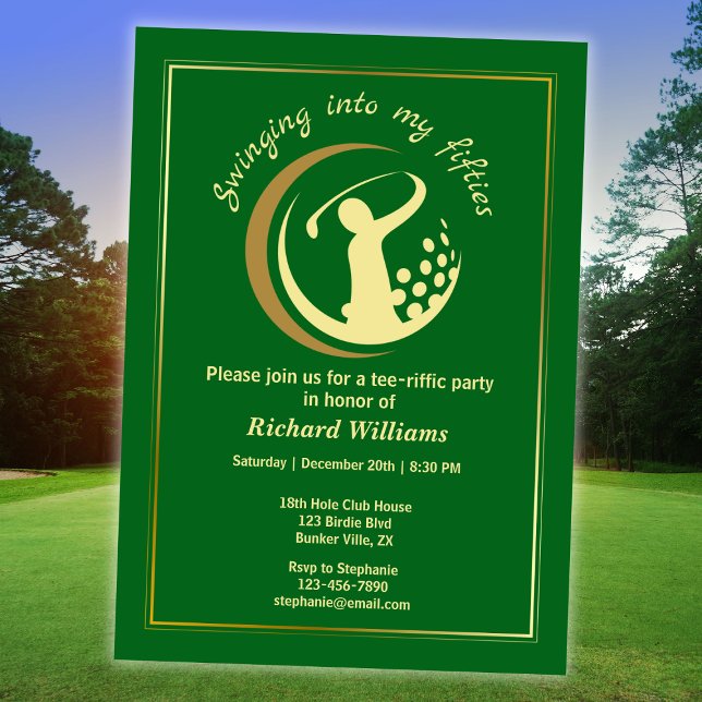 Golf Classic Green Golden Player 50th Birthday  Invitation (Creator Uploaded)
