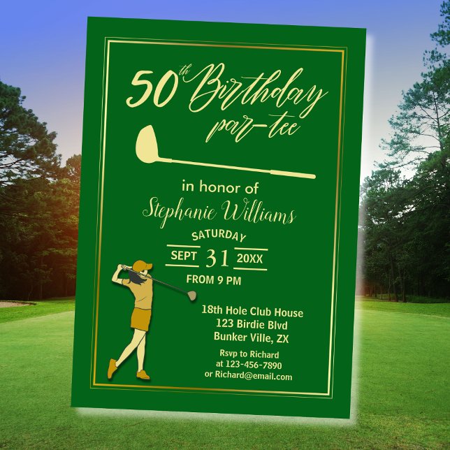 Golf Classic Green Golden Women 50th Birthday Invitation (Creator Uploaded)
