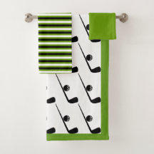 Golf club and ball black, green bathroom towel set