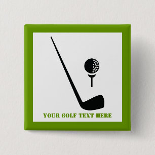 Golf club and ball black, green custom 2 inch square button
