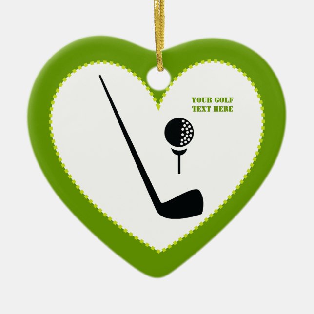 Golf club and ball black, green custom ceramic ornament (Front)