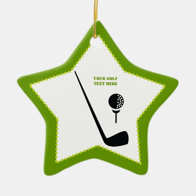 Golf club and ball black, green custom ceramic ornament (Front)