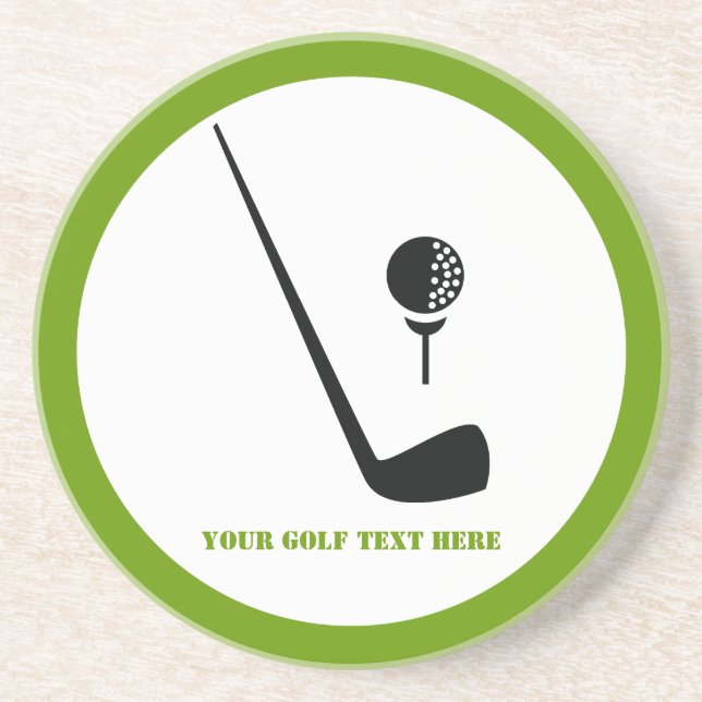 Golf club and ball black, green custom coaster (Front)