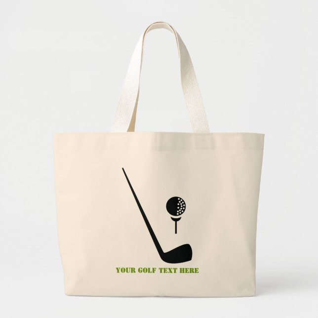 Golf club and ball black, green custom large tote bag (Front)
