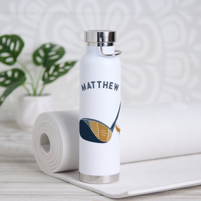 Golf Club and Ball Personalized Golfers Name Water Bottle (Yoga (Rotated))