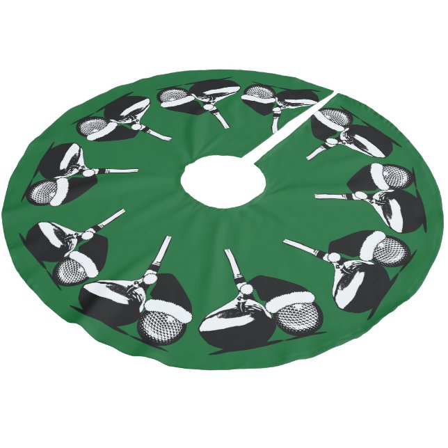 Golf Club and Ball Santa Hat Christmas Brushed Polyester Tree Skirt (Angled)