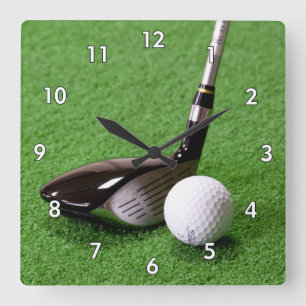 Golf Club and Golf Ball on the Green Square Wall Clock