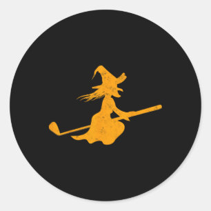 Golf Club Broom Witch Golf Player Lazy Halloween C Classic Round Sticker