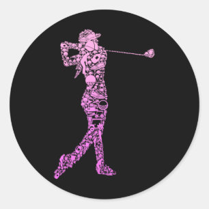 Golf Club Golfer Golfing Women Kids Girls  Classic Round Sticker