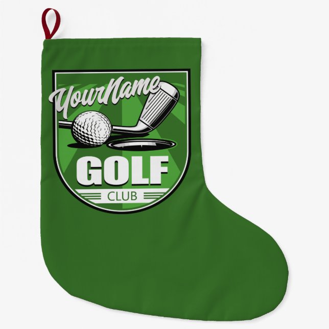 Golf Club NAME Pro Golfer Player Personalized   Large Christmas Stocking (Front)