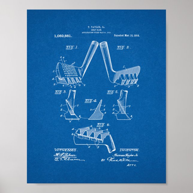 Golf Club Patent - Blueprint Poster (Front)