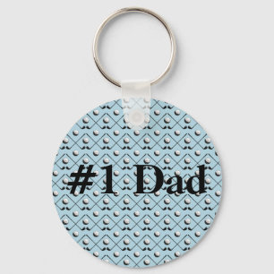 Golf Club Pattern Blue Number One Dad Keychain