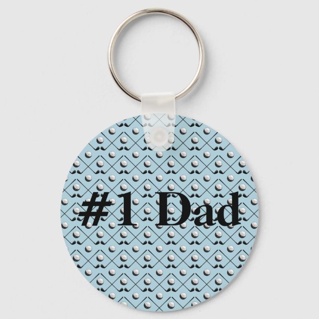 Golf Club Pattern Blue Number One Dad Keychain (Front)