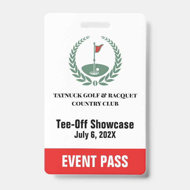 Golf Club Special Tournament Custom Event Pass Badge (Front)