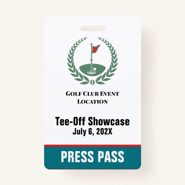 Golf Club Special Tournament Custom Event Pass Badge (Front)