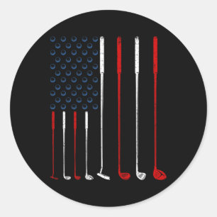 Golf Clubs American Flag  Classic Round Sticker