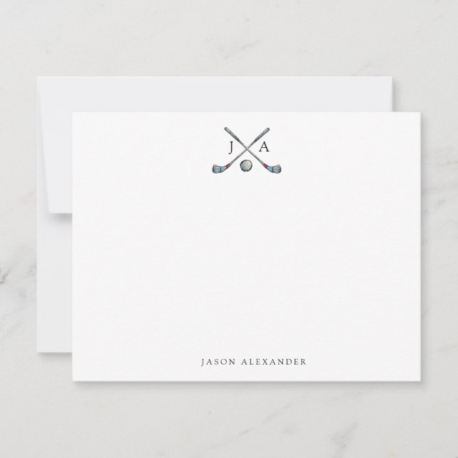 Golf clubs and Ball with Initials Flat  Card (Front)