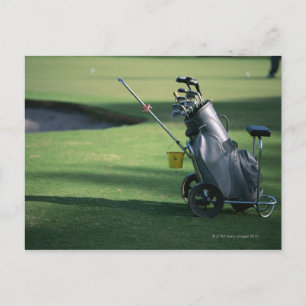 Golf clubs and golf bag postcard