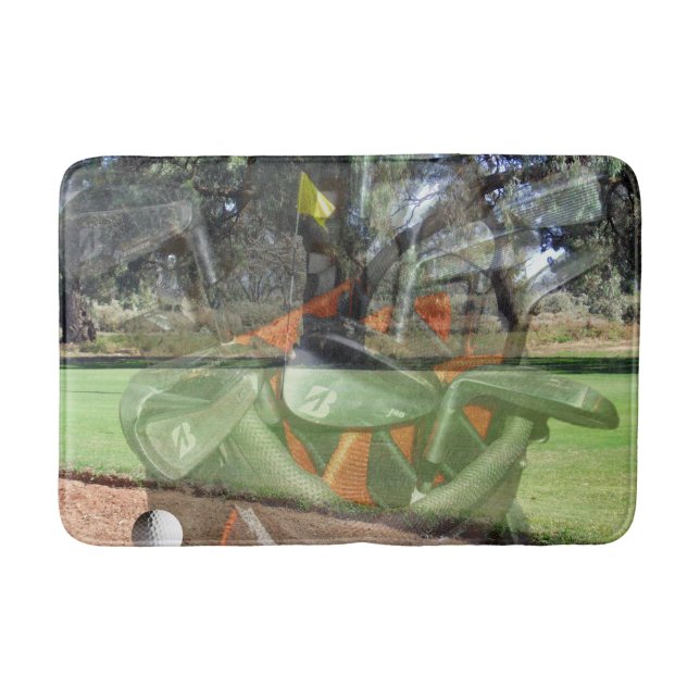 Golf Clubs Bag And Course In A Layered Composition Bath Mat (Front)