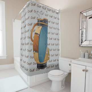 Golf Clubs Bag Tiled Text Design Shower Curtain